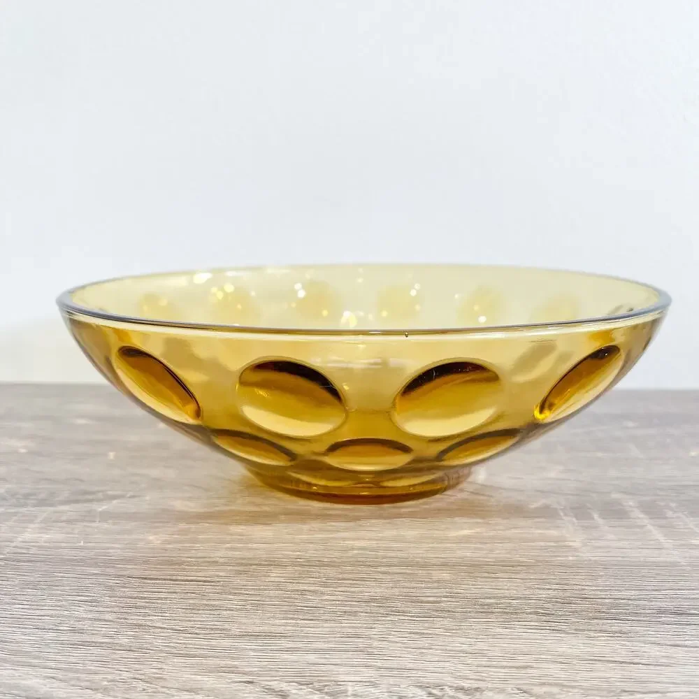 Vintage MCM Medium Sized Amber Thumbprint Glass Bowl